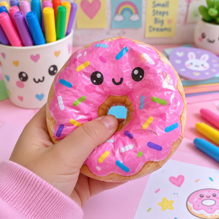 Paper squishy de donut rosa com granulado