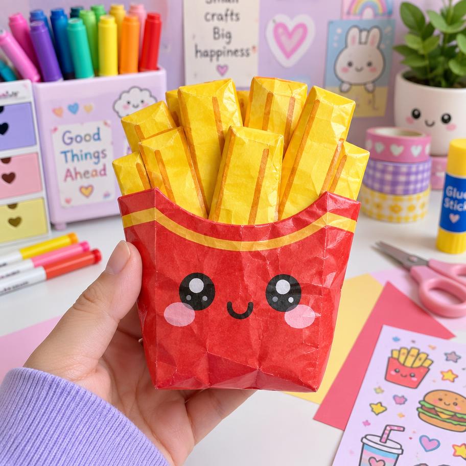 Paper squishy de batata frita montado à mão